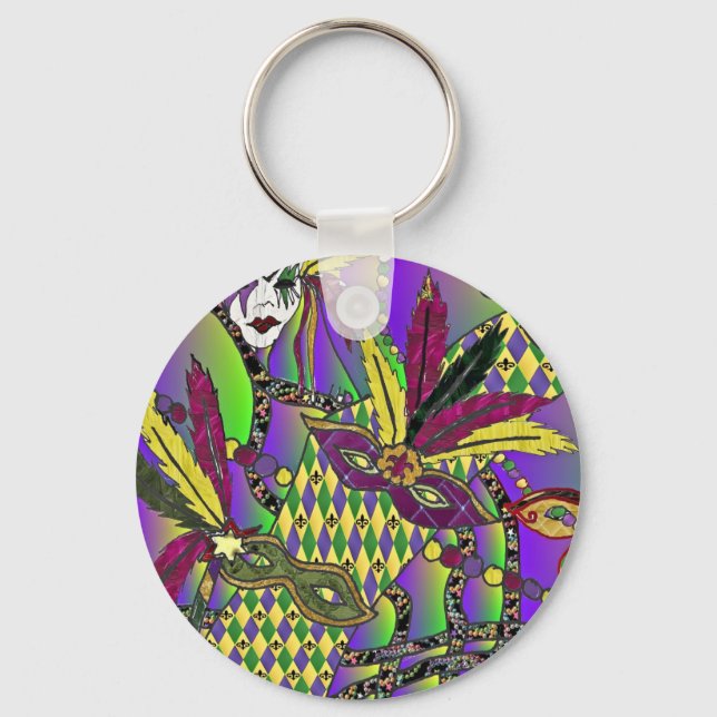 Psychedeliska Mardi Gras Fjädermasker Nyckelring (Framsida)
