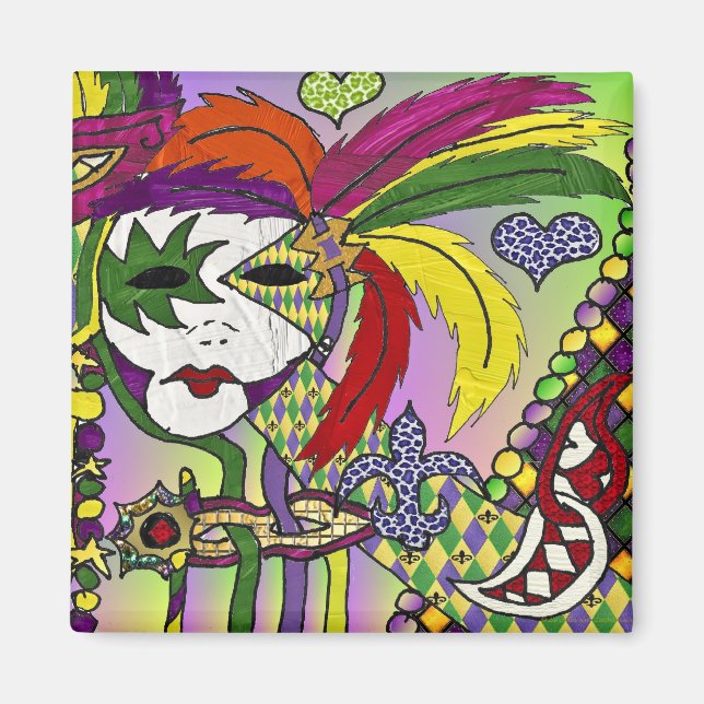 Psychedeliska Mardi Gras Fjädermasker Presenter Kl Magnet (Framsidan)