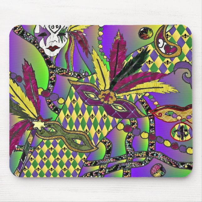 Psychedeliska Mardi Gras Fjädermasker Presenter Kl Musmatta (Framsidan)