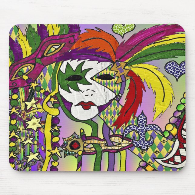 Psychedeliska Mardi Gras Fjädermasker Presenter Kl Musmatta (Framsidan)