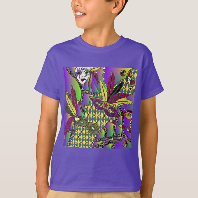 Psychedeliska Mardi Gras Fjädermasker Tee Shirt (Framsida)