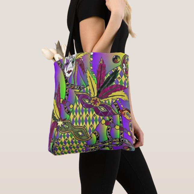 Psychedeliska Mardi Gras Fjädermasker Tygkasse (Närbild)