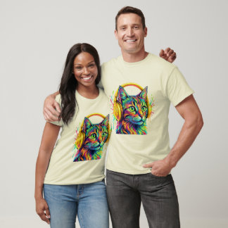 Psychedeliska neon katt hörlurar konst t shirt