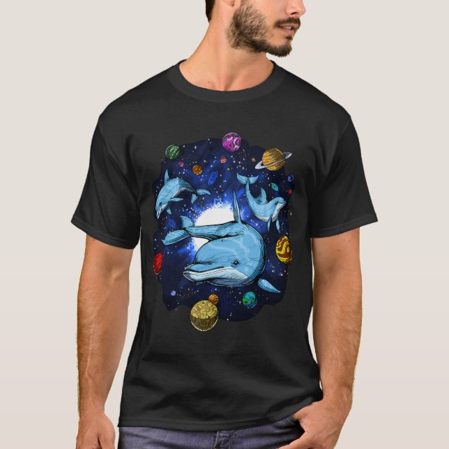 Psychedeliska rymddelfiner t shirt (Framsida)