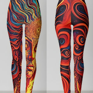 Psychedeliska Solgudinna Retro Art Leggings