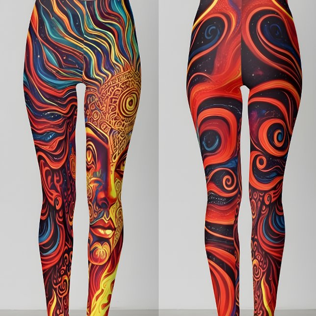 Psychedeliska Solgudinna Retro Art Leggings (Skapare uppladdad)