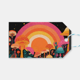 Psychedeliska Svamp Solnedgång – Retro Fantasi Nat Presentetikett