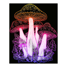 Psychedeliska Svampar Svart Bakgrund På en Vägg