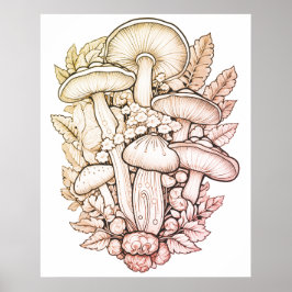 Psychedeliska Svampar Svart Bakgrund På en Vägg Poster