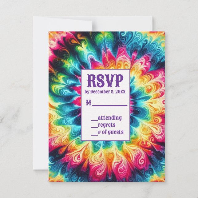 Psychedeliska Tie Dye RSVP-kort OSA Kort (Framsida)