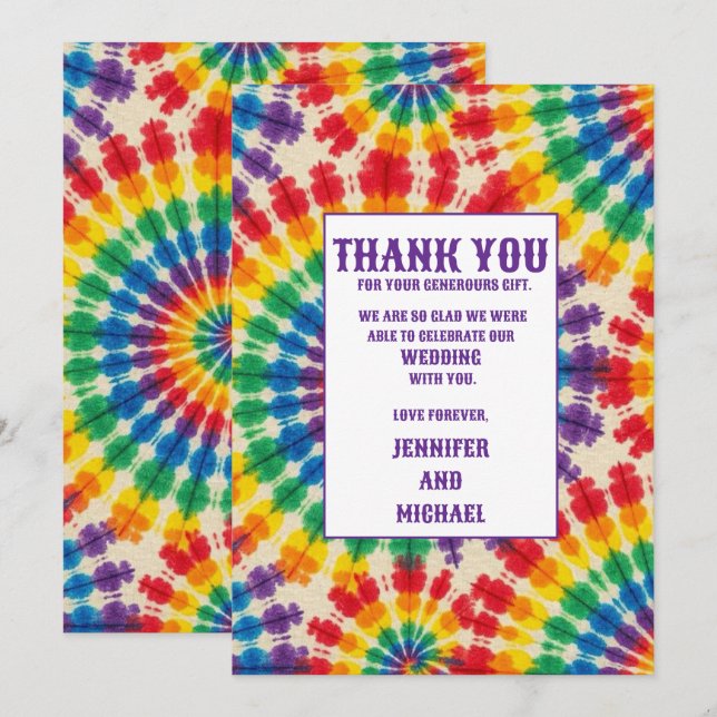 Psychedeliska Tie Dye Tacksamhetskort Inbjudningar (Fram/baksida)