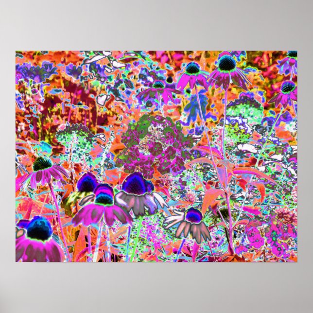 Psychedeliska varma rosa och limegröna trädgårdsbl poster (Framsidan)