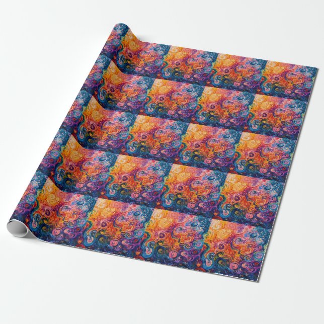 Psychedeliska virvlar oljemålning presentpapper (Utrullad)