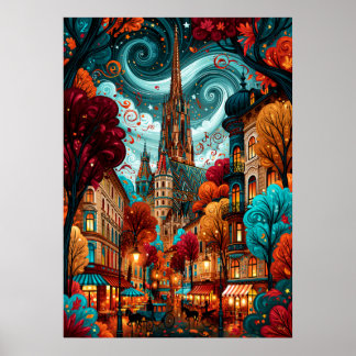 Psychedeliska Wien Steffelsdomen stadslandskap Poster