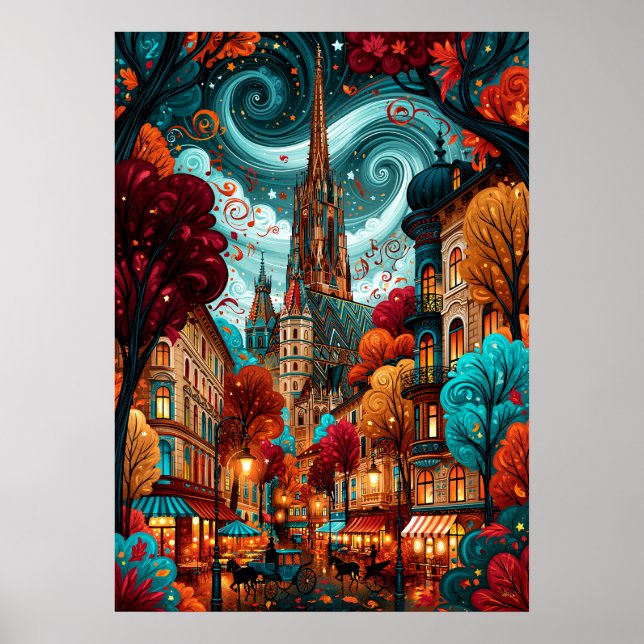 Psychedeliska Wien Steffelsdomen stadslandskap Poster (Framsidan)