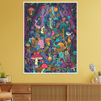 Psychedeliskt skogslandskapstryck på canvas