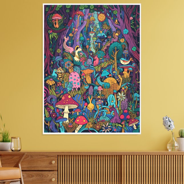 Psychedeliskt skogslandskapstryck på canvas (Insitu (Vardagsrum))