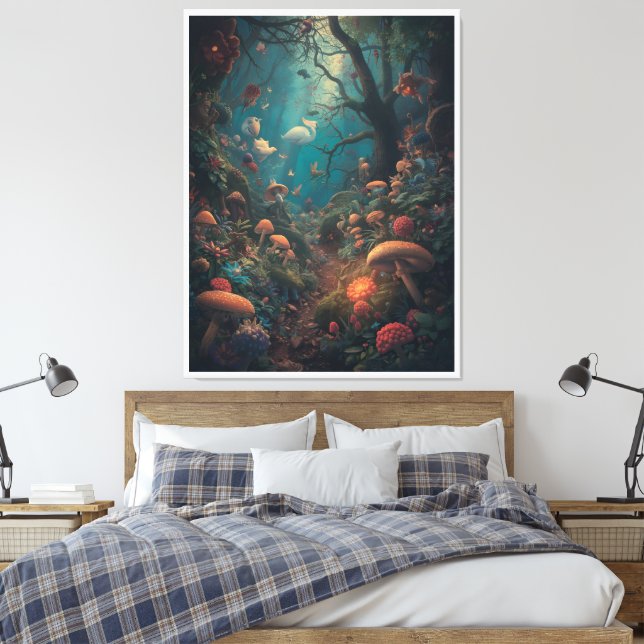 Psychedeliskt skogslandskapstryck på canvas (Insitu (sovrum))