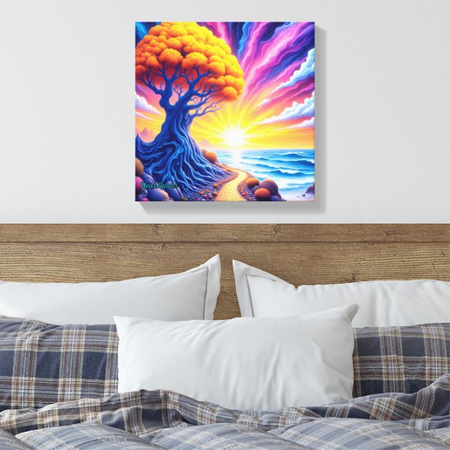Psychedeliskt Träd Solnedgång Surrealistiskt Lands Canvastryck (Insitu (sovrum))