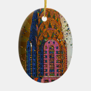 Psychedlic NYC: Chrysler Building Top Nära #1 Julgransprydnad Keramik