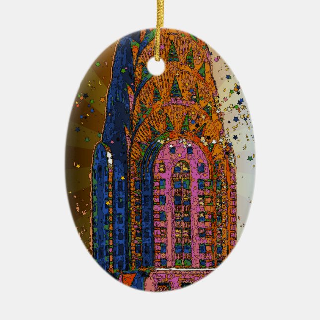 Psychedlic NYC: Chrysler Building Top Nära #1 Julgransprydnad Keramik (Framsidan)