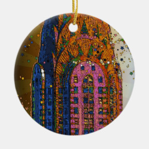 Psychedlic NYC: Chrysler Building Top Nära #1 Julgransprydnad Keramik