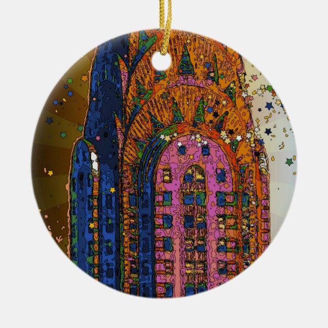 Psychedlic NYC: Chrysler Building Top Nära #1 Julgransprydnad Keramik (Framsidan)