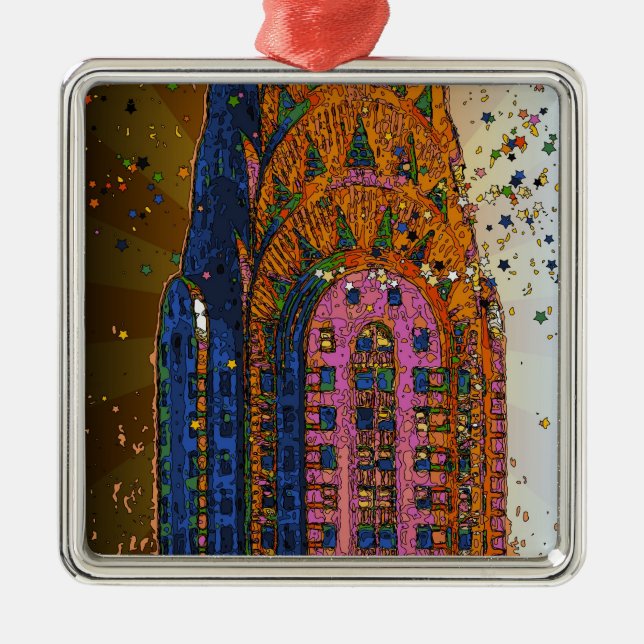 Psychedlic NYC: Chrysler Building Top Nära #1 Julgransprydnad Metall (Framsidan)