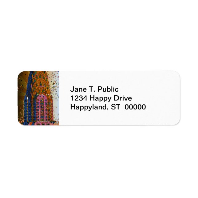 Psychedlic NYC: Chrysler Bygger Top Closeup #1 Returadress Etikett (Framsidan)