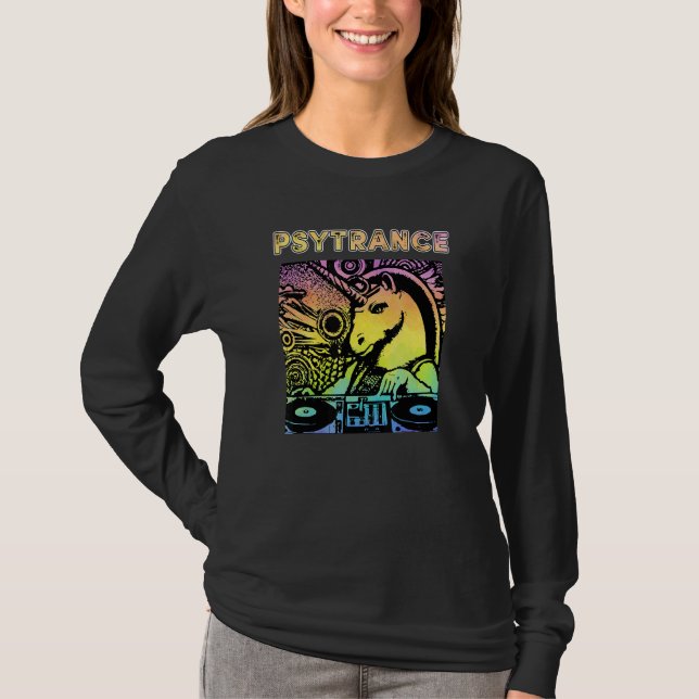 Psychedlic Unicorn Goa om Psy Trance Darkpsy Rave T Shirt (Framsida)