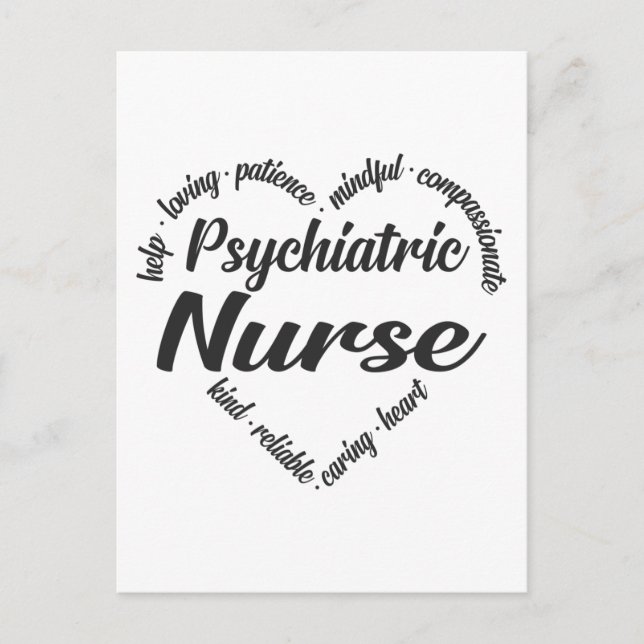 Psychiatic Nurse Heart Ord Cloud Helg Vykort (Framsida)
