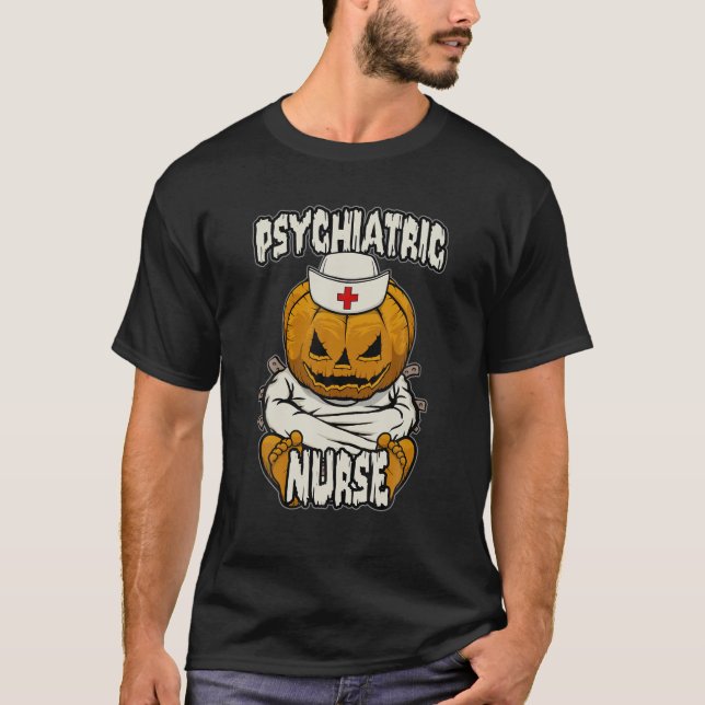 Psychiatic Psych Nurse Crazy Halloween Pumpkin T Shirt (Framsida)