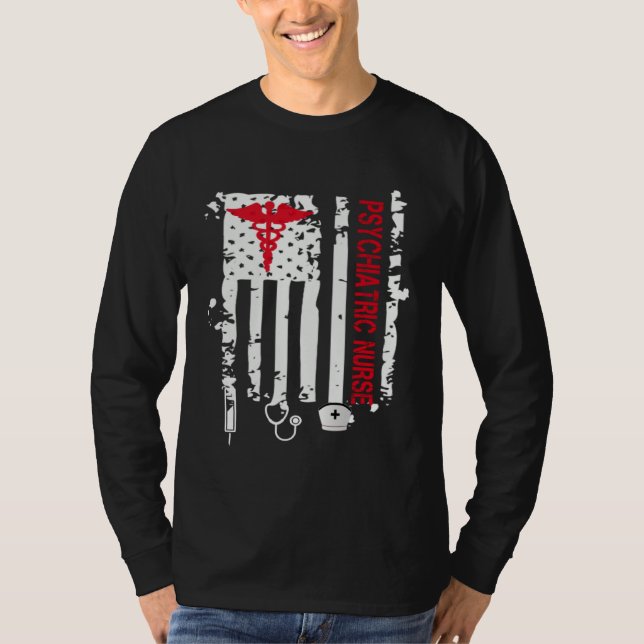 Psychiatric Nurse American Flag RN Mental Health P T Shirt (Framsida)