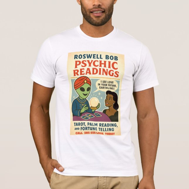 Psychic Readings Brunette Woman Roswell Utomjordin T Shirt (Framsida)
