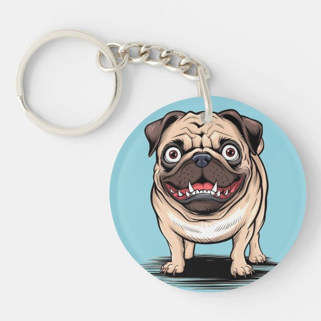 Psycho Crazy Pug Bulldog Cirkulär Nyckelring Desig (Framsidan)