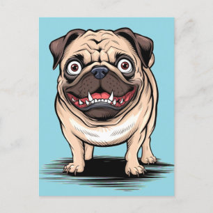 Psycho Crazy Pug Bulldog Postcard Design Vykort