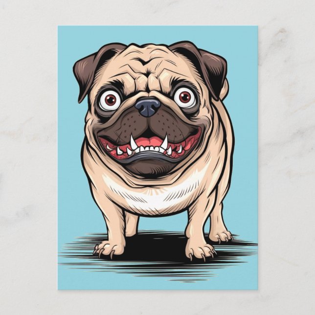 Psycho Crazy Pug Bulldog Postcard Design Vykort (Framsida)