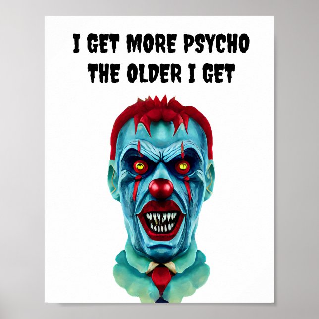 Psycho Creepy Killer Zombie Clown Horror Art Poster (Framsidan)
