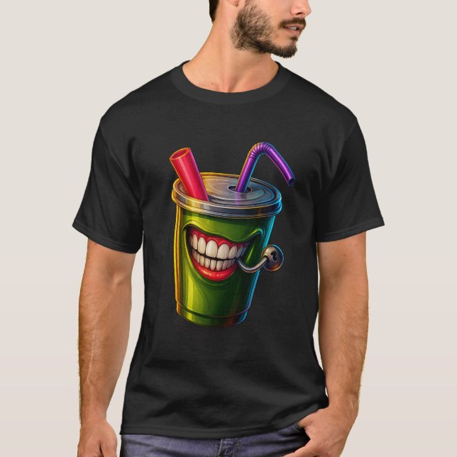 Psycho Drink Cup T-Shirt – Djärv Tecknad Gatukonst (Framsida)