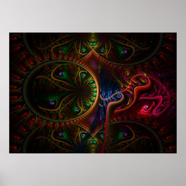 Psycho Gears Flame Fractal Art Poster (Framsidan)