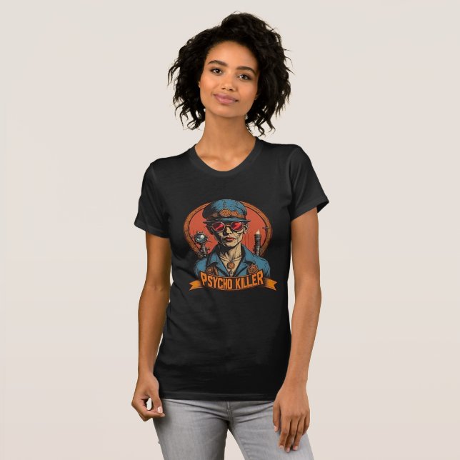 Psycho Killer - Retro Tecknad Art Steampunk T Shirt (Hel framsida)