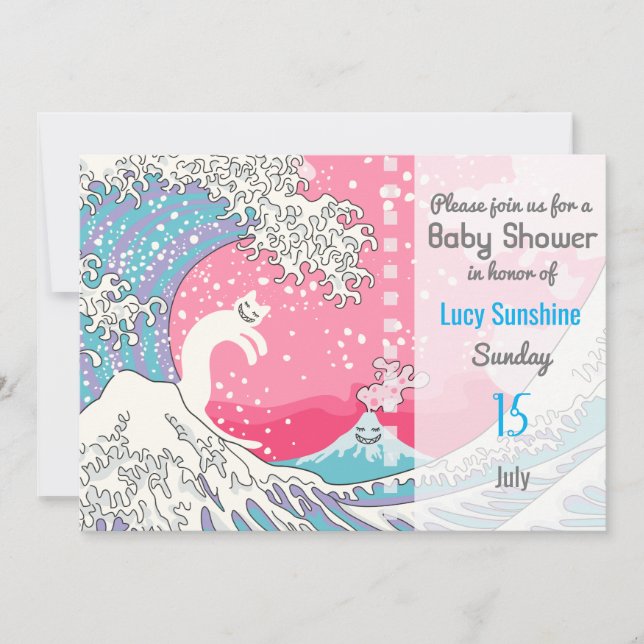 Psychodelic Bubblegum Kunagawa Surfer Cat Inbjudningar (Framsida)