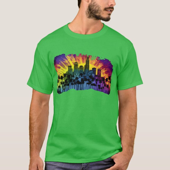Psyke-delisk Los Angeles En tie-dye Surreal stadsb T Shirt (Framsida)