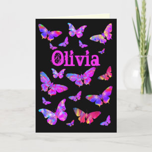 Psyke-delisk Rosa Fjäril Pop Art Olivia Namn Helgkort