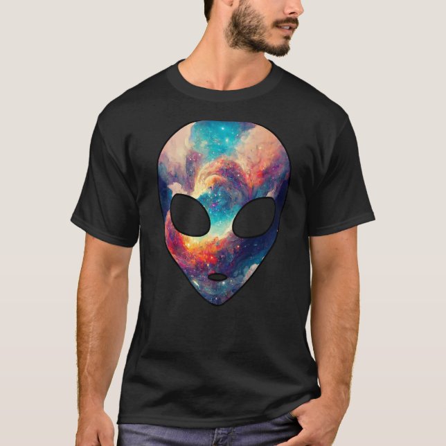 Psykedelic Alien Head Nebula Galaxy Rymden U U T Shirt (Framsida)