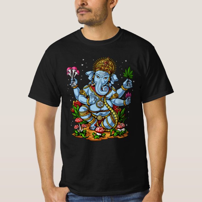 Psykedelic Hindu Gud Ganesha Ogräs TShirt T Shirt (Framsida)