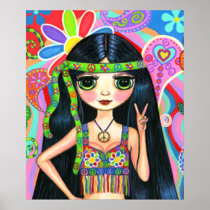 Psykedelic Hippie Girl Headband Fredstecken 1960-t Poster