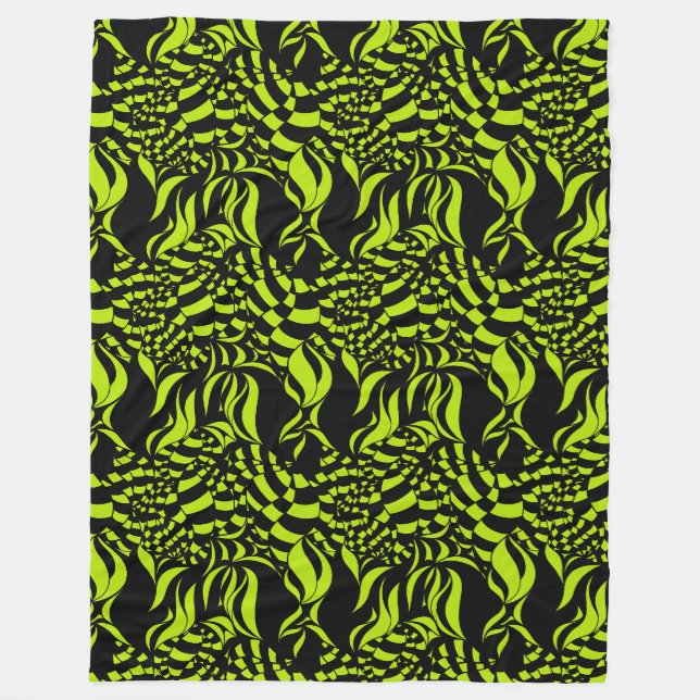 Psykedelic Lime Green och Black mönster Fleecefilt (Framsidan)