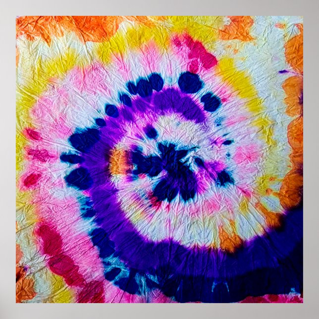 Psykedelic Spiral. Multifärgad Fabric Tie Dye. Höj Poster (Framsidan)