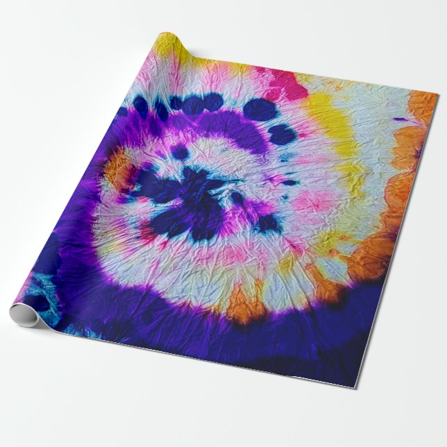 Psykedelic Spiral. Multifärgad Fabric Tie Dye. Höj Presentpapper (Utrullad)